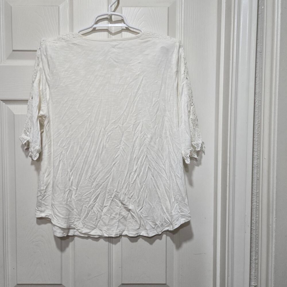 Chicos White Crochet Sleeve Top Petite 1 Rayon Knit Blouse - Picture 10 of 10